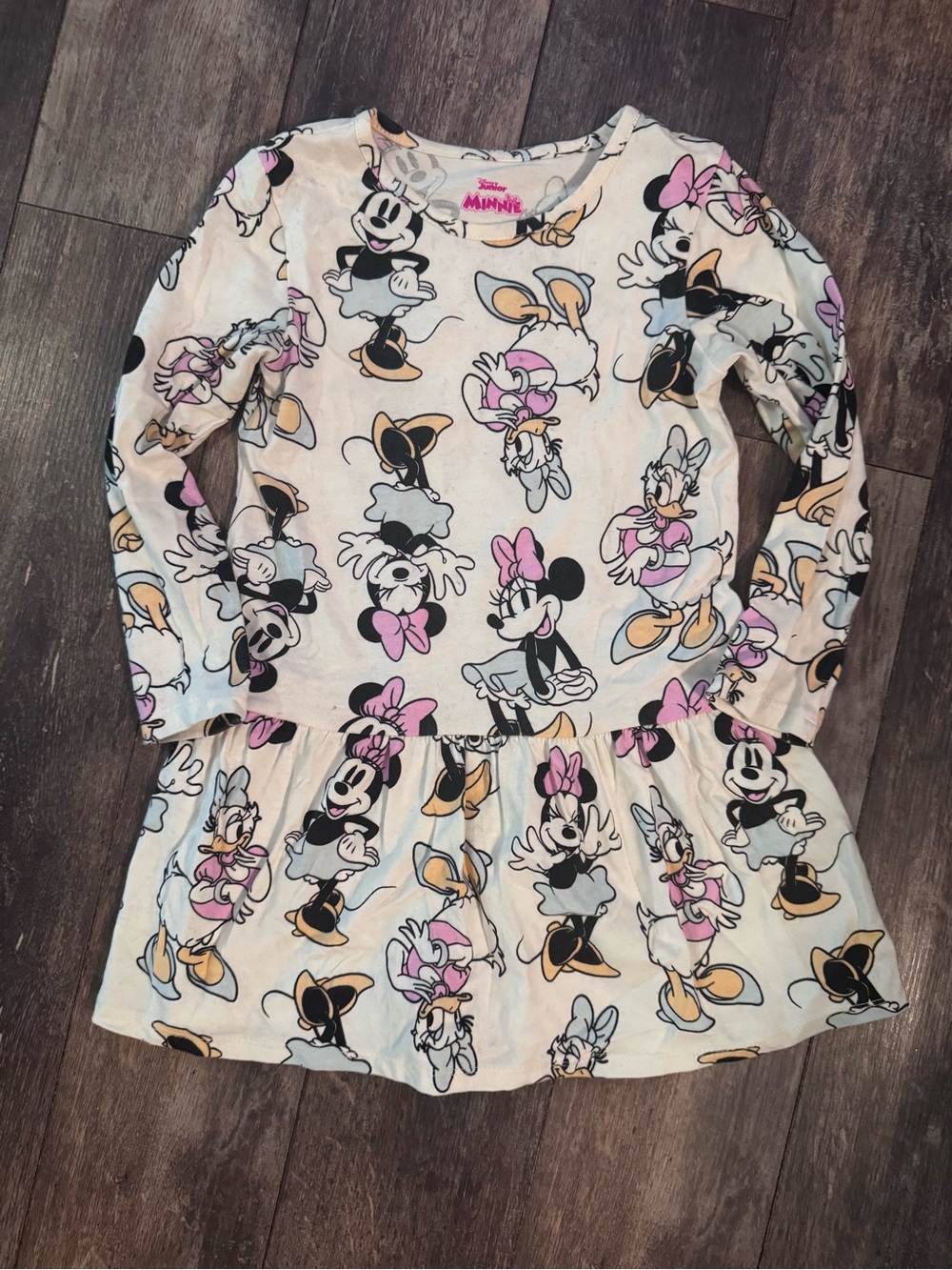 Disney Minnie & Friends Long Sleeve Peplum Dress - Pink & Cream